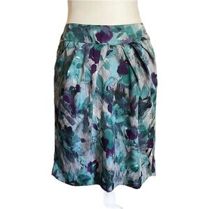 Anne Klein Pleated Purple Watercolor Floral Tulip Skirt Size 10